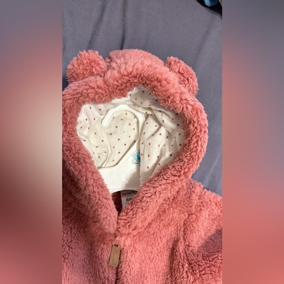 Carter’s Baby Girl Hooded Sherpa Jumpsuit Pink - Picture 2 of 4